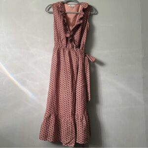 Boden Nancy Linen Wrap Midi Dress Dusty Pink Red Floral Ruffle Trim Size 4